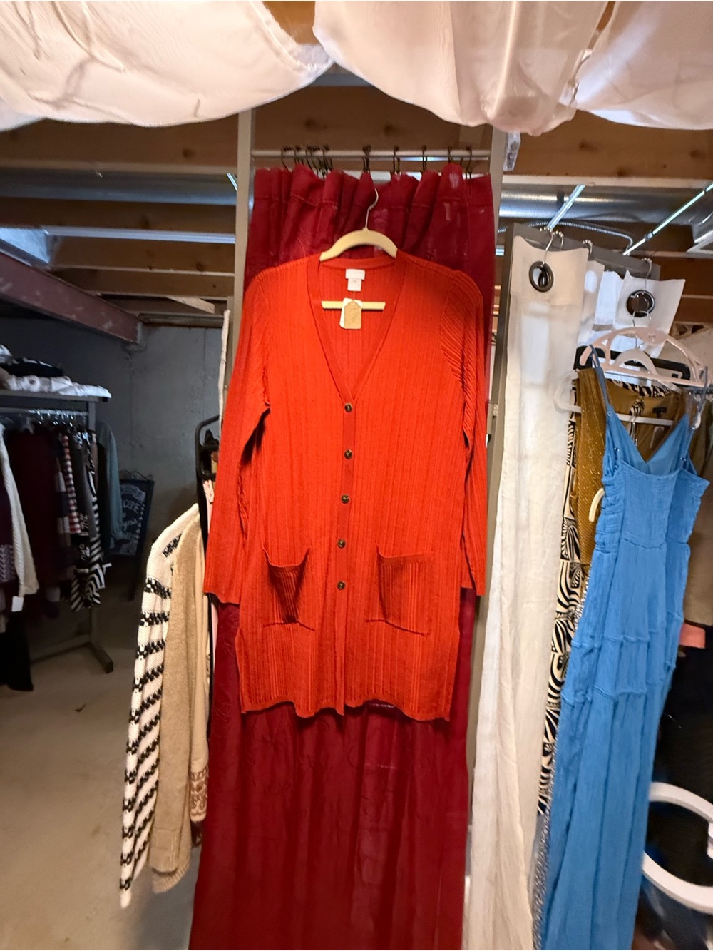 Chico's Long Ribbed Button-Front Cardigan in Rust Orange - Picture 2 of 9